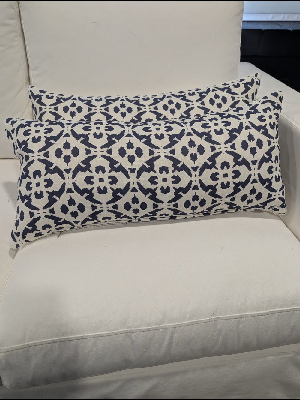 Decorative Navy and White Patterned Lumbar Pillow - Home Accents